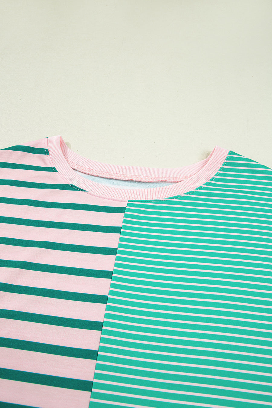Plus Size Green & Pink Striped Color Block Patchwork Side Slit Sweatshirt
