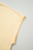 Yellow Cream Soft Ribbed Color Block Trim Casual Short Set