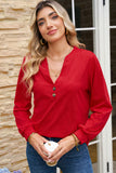 Button-Up V-Neck Long Sleeve Top- 3 Colors