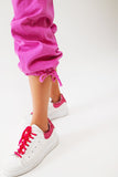Fuchsia Cargo Pants With Tie Cuffs