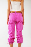 Fuchsia Cargo Pants With Tie Cuffs