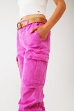 Fuchsia Cargo Pants With Tie Cuffs