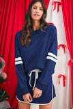 Varsity Striped Drop Shoulder Pullover Sweatshirt & Mini Skort Set- 6 Colors