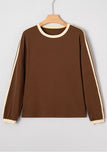 Varsity Striped Contrast Trim Crew Neck Long Sleeve T-Shirt- 3 Colors
