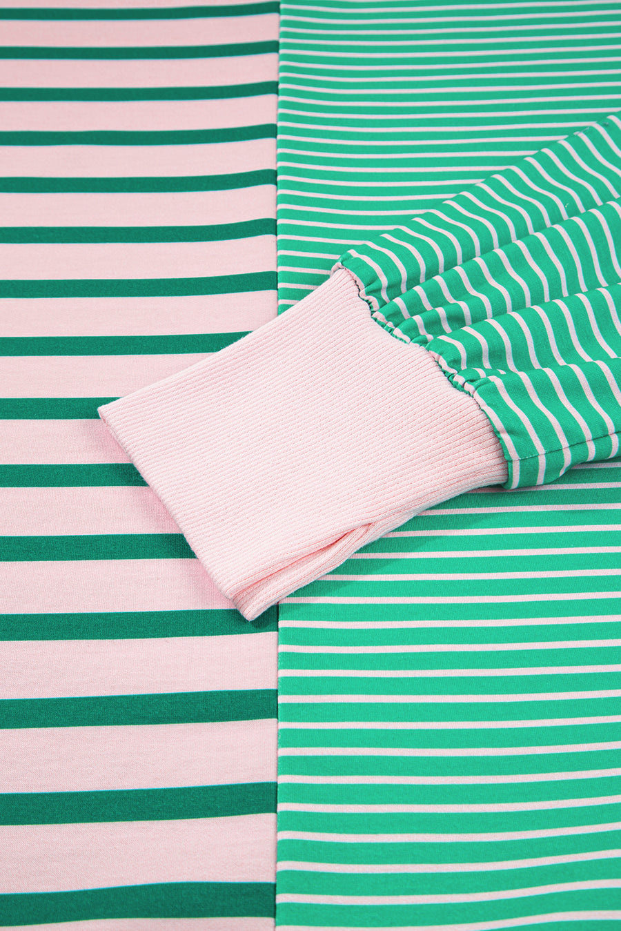 Plus Size Green & Pink Striped Color Block Patchwork Side Slit Sweatshirt