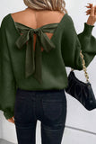 Lantern Sleeve V-Neck Bow Back Sweater- 4 Colors