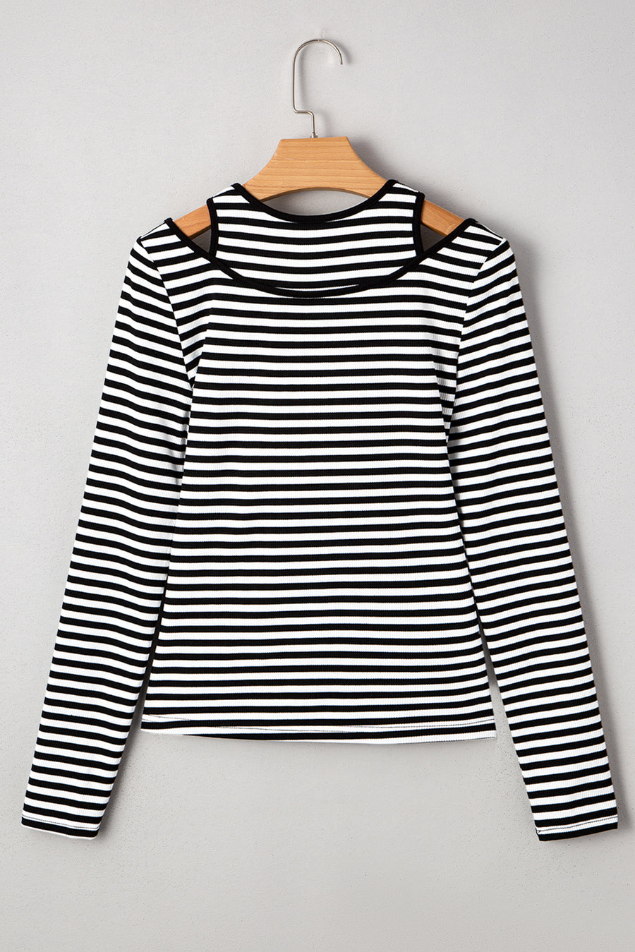 Black & White Striped Cutout Long Sleeve Top
