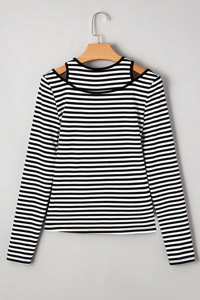 Black Striped Cutout Long Sleeve Top