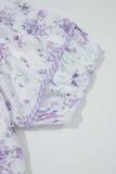 Plus Size Lavender Floral Frill V-Neck Blouse