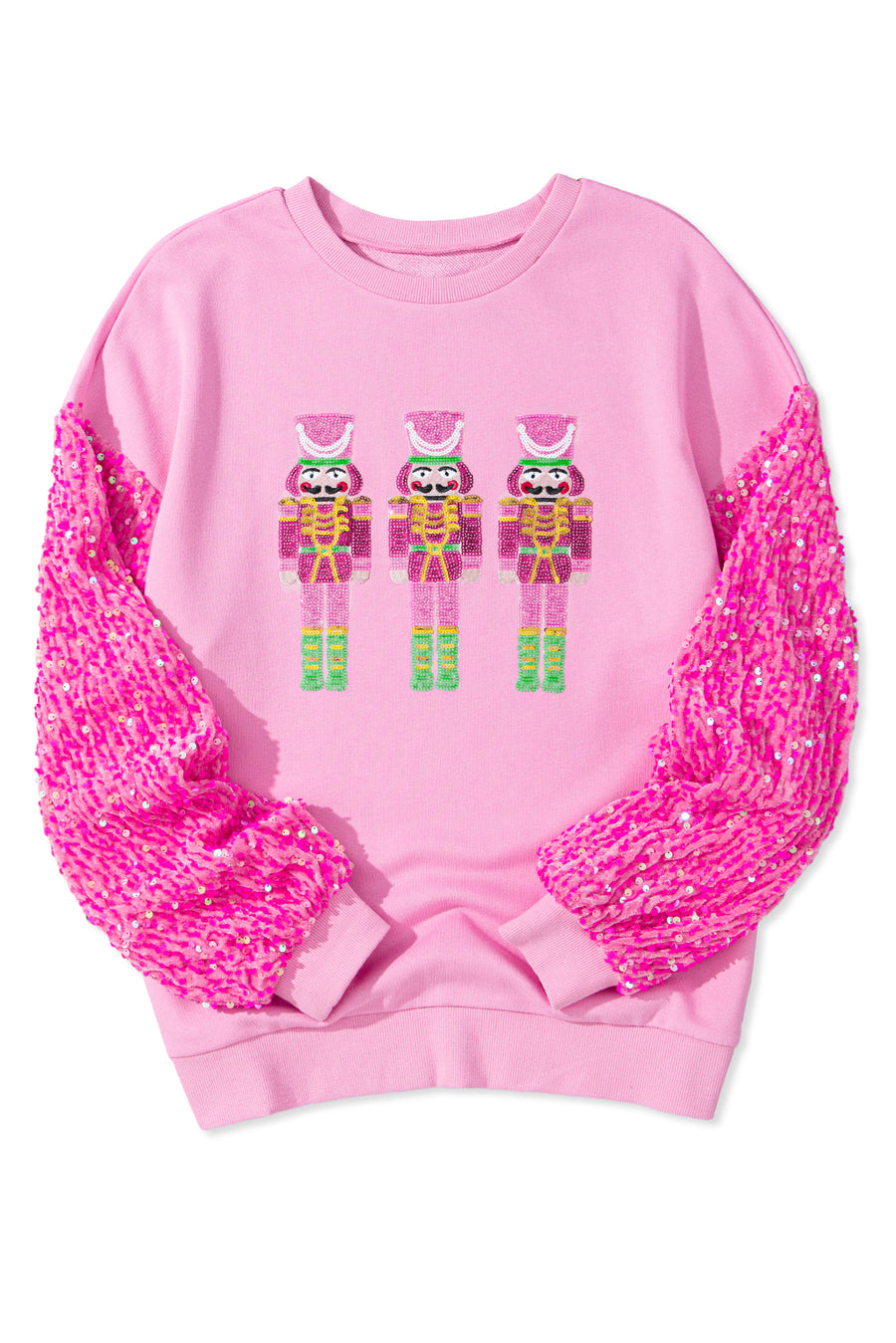 Pink Nutcracker Sequin Sleeve Graphic Print Sweatshirt