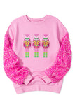 Pink Nutcracker Sequin Sleeve Graphic Print Sweatshirt