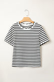Striped Scalloped Trim Crew Neck Short Sleeve T-Shirt- 5 Colors