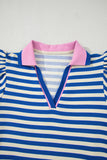 Striped Ruffle Short Sleeve Contrast Neckline Mini Dress- 3 Colors