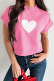 Heart Cropped Short Sleeve Mock Neck Sweater- 3 Colors