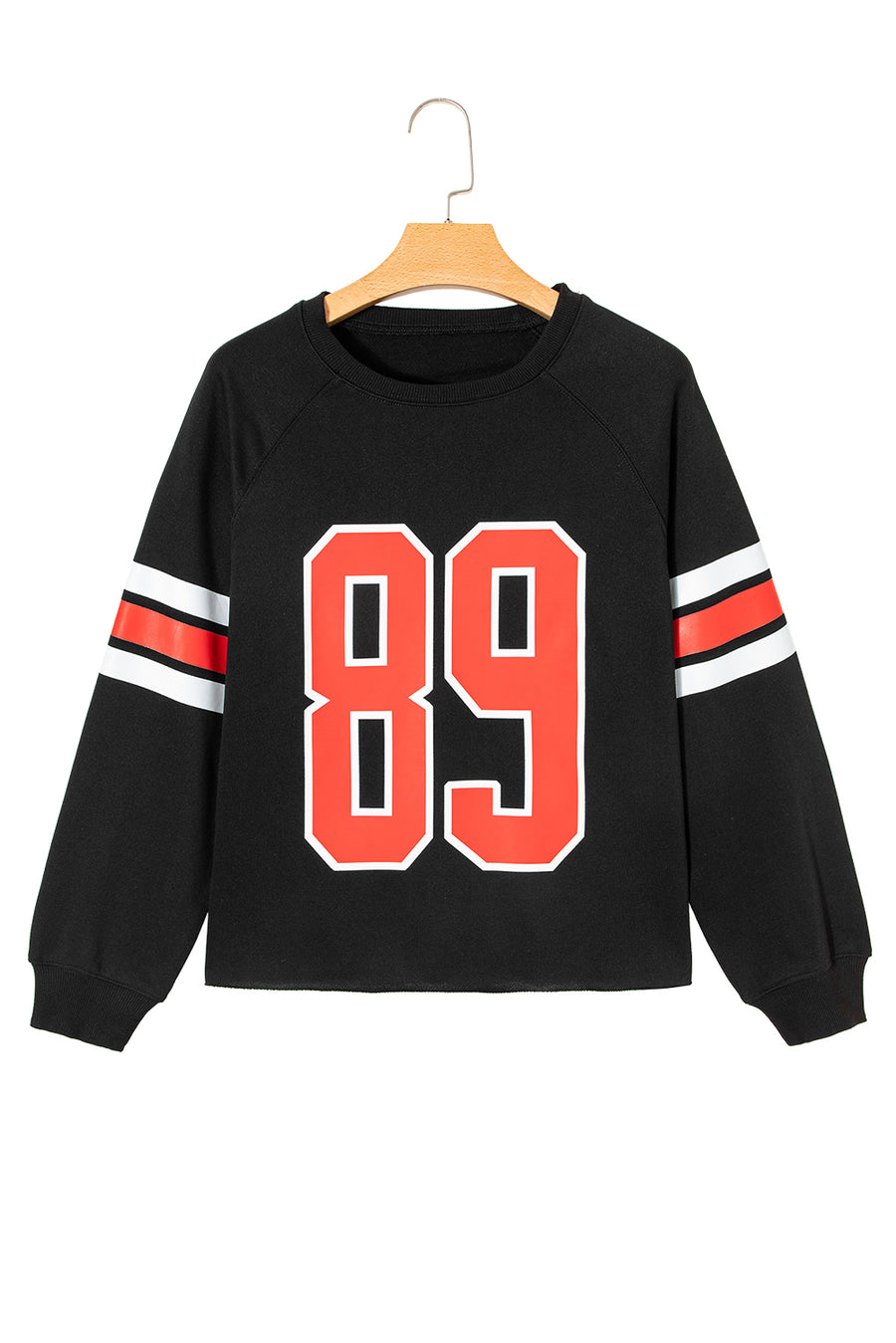 Black Varsity Spirit Striped 89 Graphic Casual Sweatshirt
