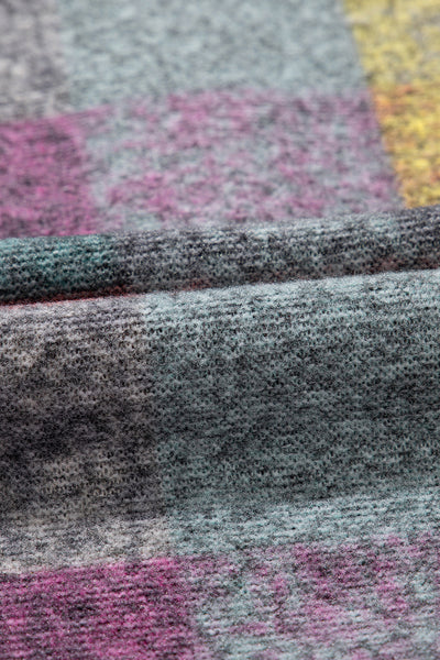 Multicolor Brushed Check Kangaroo Pocket Thumbholes Henley Hoodie