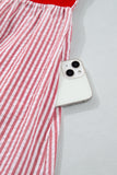Red Striped Tie Straps Contrast Trim High Waist Ruffle Hem Maxi Dress
