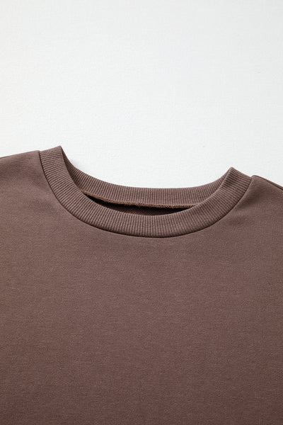 Dark Khaki Colorblock Drop Shoulder Pullover Casual Sweatshirt