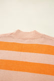 Orange Multi Color Block High Neck Drop Shoulder Sweater