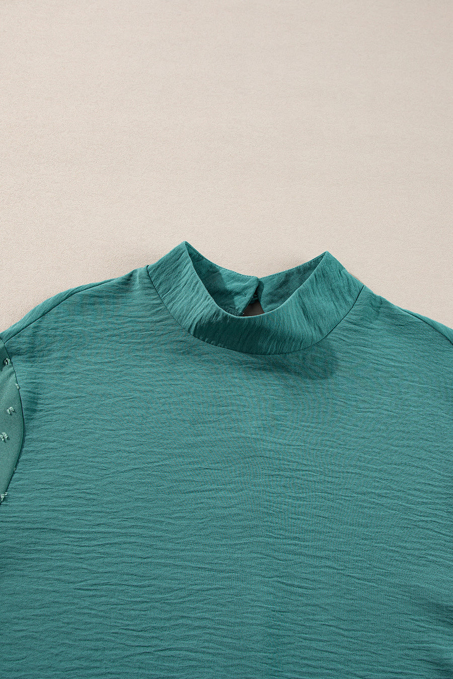 Spearmint Swiss Dot Mock Neck Balloon Sleeve Blouse