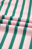 Plus Size Green & Pink Striped Color Block Patchwork Side Slit Sweatshirt