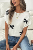 Black Bow Pattern Short Sleeve Knit Sweater