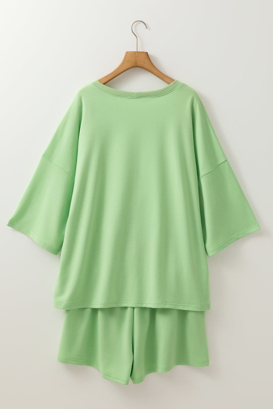 *Pre-Order* Plus Size Meadow Mist Green V-Neck Loose Fit T-Shirt & Shorts Set