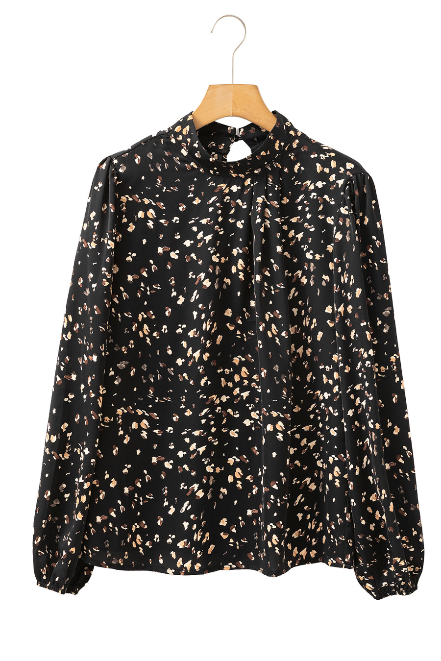 Leopard Print Mock Neck Long Sleeve Pleated Blouse- 2 Colors