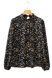Leopard Print Mock Neck Long Sleeve Pleated Blouse- 2 Colors