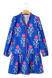 Floral Ruffle Hem Contrast Trim Neckline Mini Dress- 2 Colors