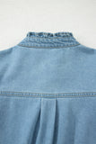 Frill Neck Button-Up Ruffled Short Sleeve Denim Mini Dress- 2 Colors