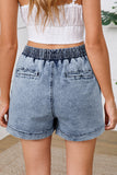 Mineral Wash Drawstring High-Waist Denim Skort with Pockets- 2 Colors