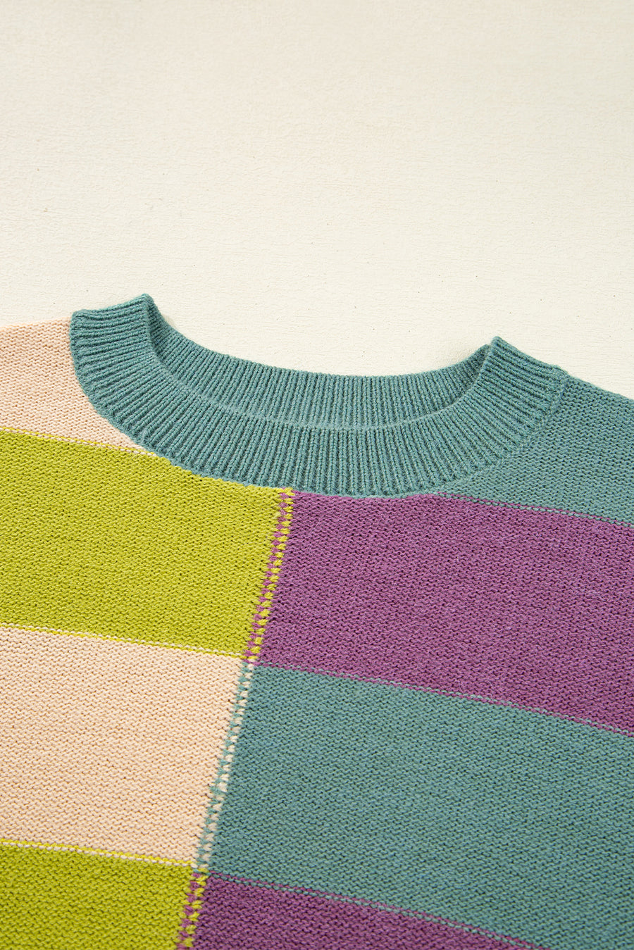 Striped Color Block Drop Shoulder Front Seam Sweater