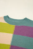 Striped Color Block Drop Shoulder Front Seam Sweater