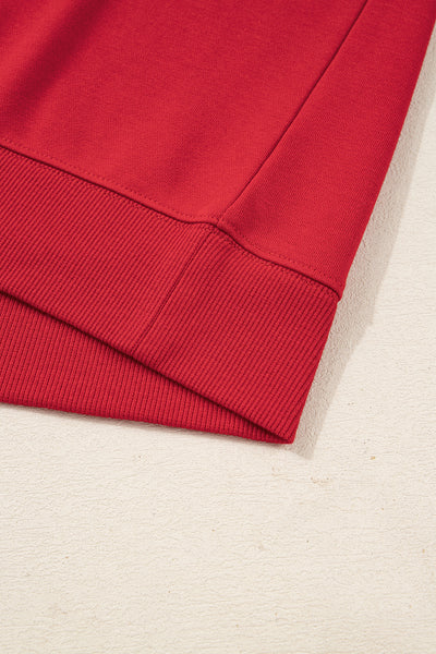 Fiery Red Varsity Striped Detail Plus Size Round Neck Sweatshirt