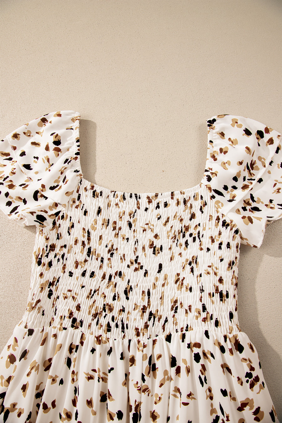Floral Print Smocked Ruffle Sleeves Dress B