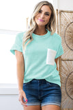 Twist Ribbed Color Block Pocket Crew Neck T-Shirt- 4 Colors