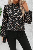 Leopard Print Mock Neck Long Sleeve Pleated Blouse- 2 Colors