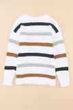 White Multi Striped Popcorn Drop Shoulder Pullover Sweater