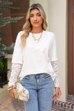Lace Long Sleeve Drop Shoulder T-Shirt- 2 Colors