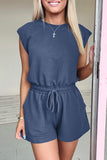 Cut-Out Back Drawstring Knit Romper- 2 Colors
