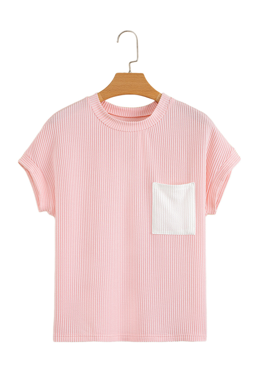 Twist Ribbed Color Block Pocket Crew Neck T-Shirt- 4 Colors