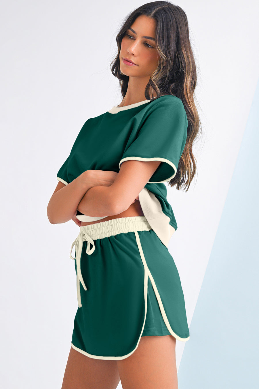 *Pre-Order* Color Block Drop Shoulder T-Shirt and Skort Set- 5 Colors