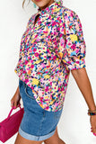 Multicolored Floral Frilled Collar Short Puff Sleeve Blouse