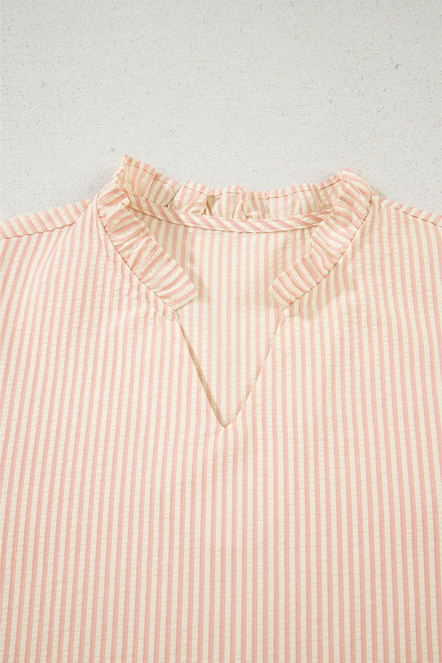 Pink Striped Pearl Beaded Bow Cuff Blouse