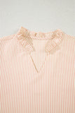 Pink Striped Pearl Beaded Bow Cuff Blouse