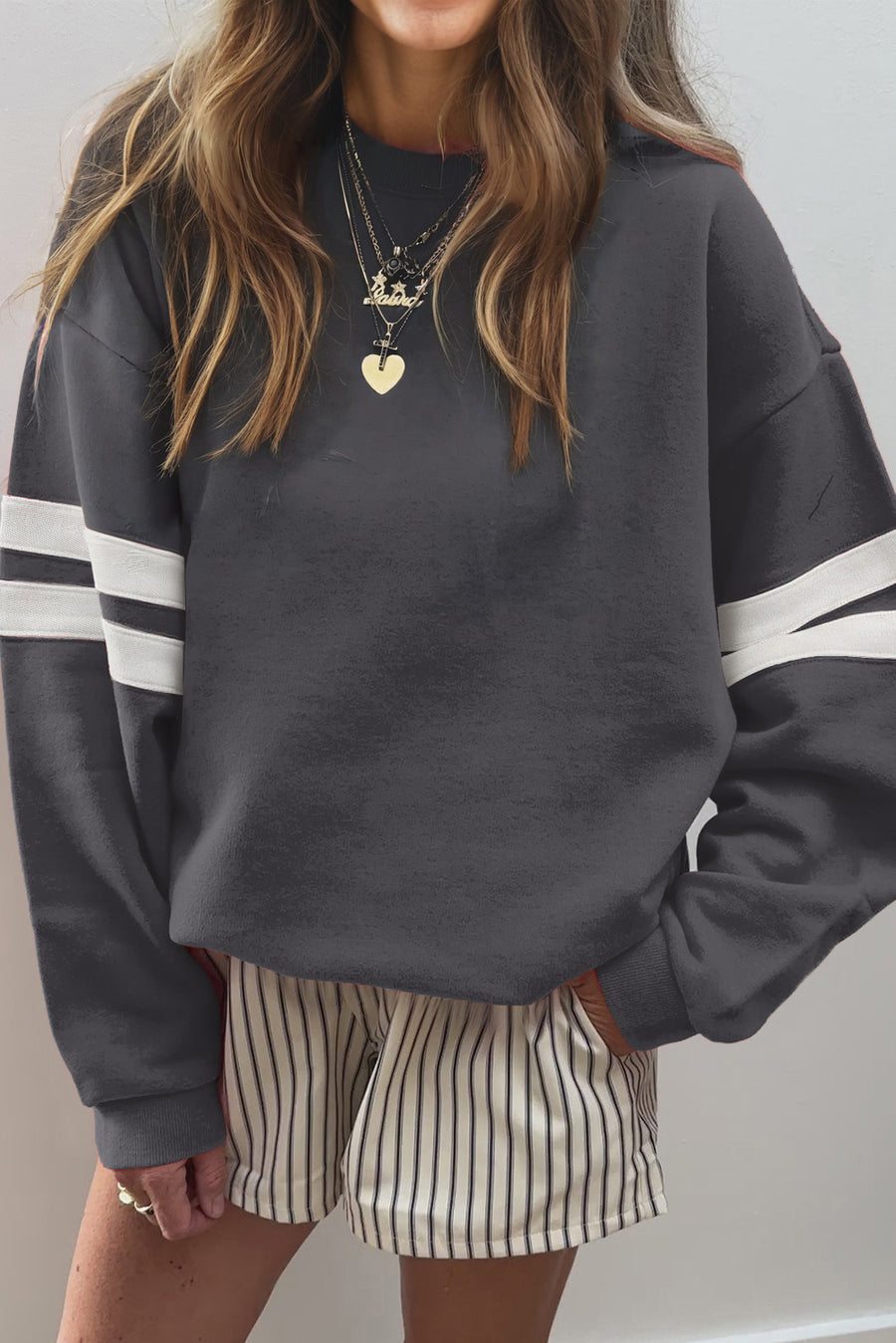 Varsity Striped Sleeve Loose Fit Sweatshirt- 8 Colors