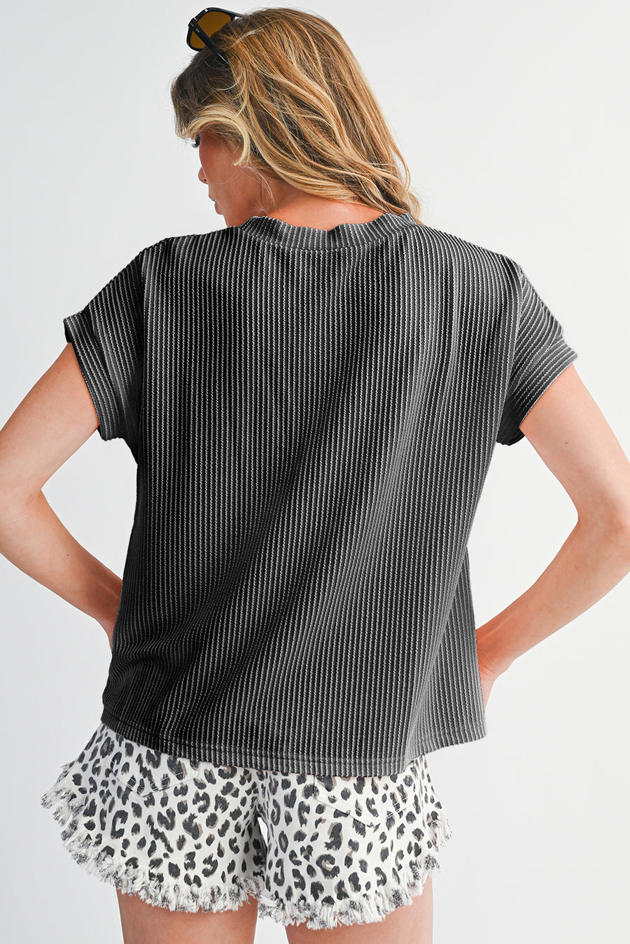 Twist Ribbed Color Block Pocket Crew Neck T-Shirt- 4 Colors
