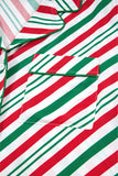 Green Striped Velvet Ribbon Trim Pajama Set
