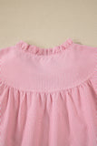 Red Striped Frilled V-Neck Double Ruffled Short Sleeve Blouse